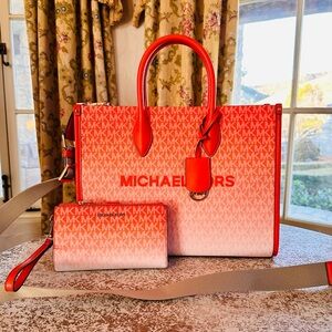 Michael Kors Red and White Handbag Set